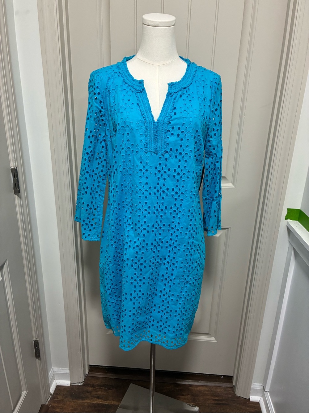 crown & ivy Turquoise Eyelet Midi Dress